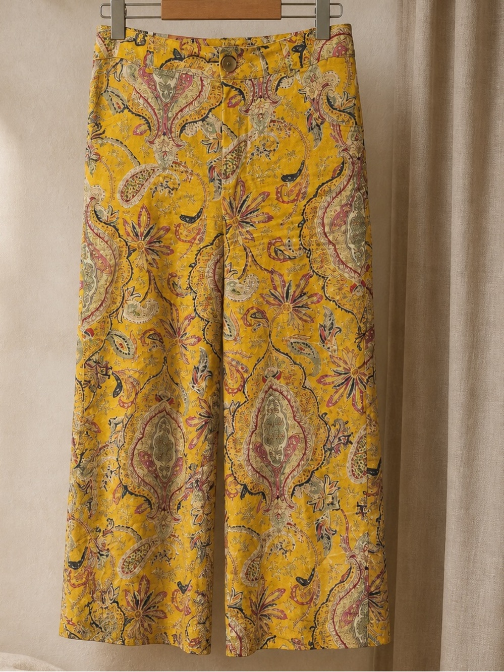 Desigual Yellow Paisley Print pants linen+cotton